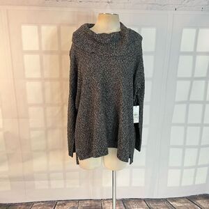 Calvin Klein Fold-Over Cowl Neck Textured Knitted Sweater Heather Gray 1X NWT